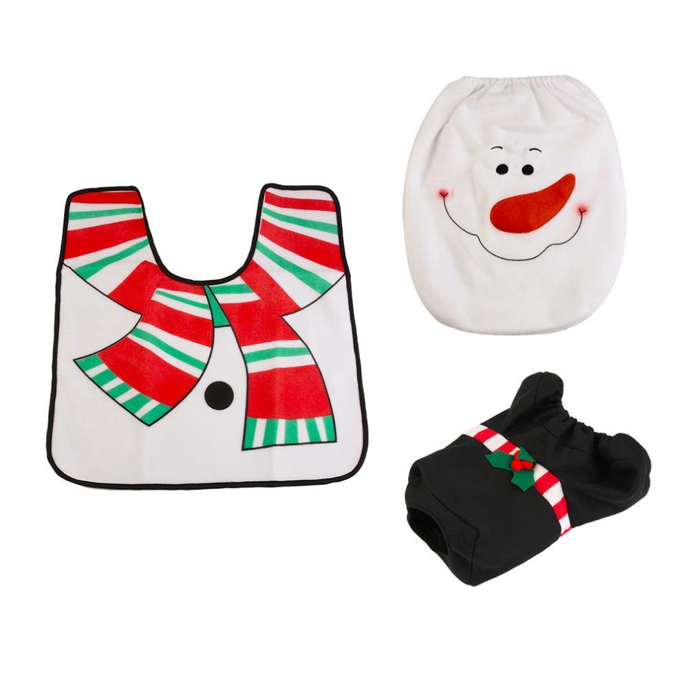 Christmas Honana BH227 Reindeer Toilet Seat Cover Happy Santa Closestool Decorations Rug Set - MRSLM