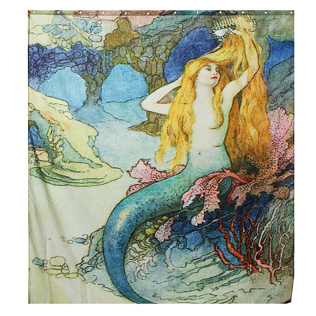 180x165cm Custom Mermaid Art Beautiful Scene Waterproof Fabric Shower Curtain - MRSLM