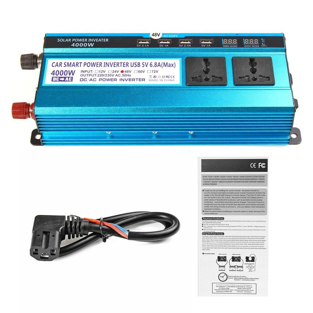 4000W LCD Solor Power Inverter DC 12V/24V/48V To AC 220V Converter 3 Sockets 4 USB Ports - MRSLM