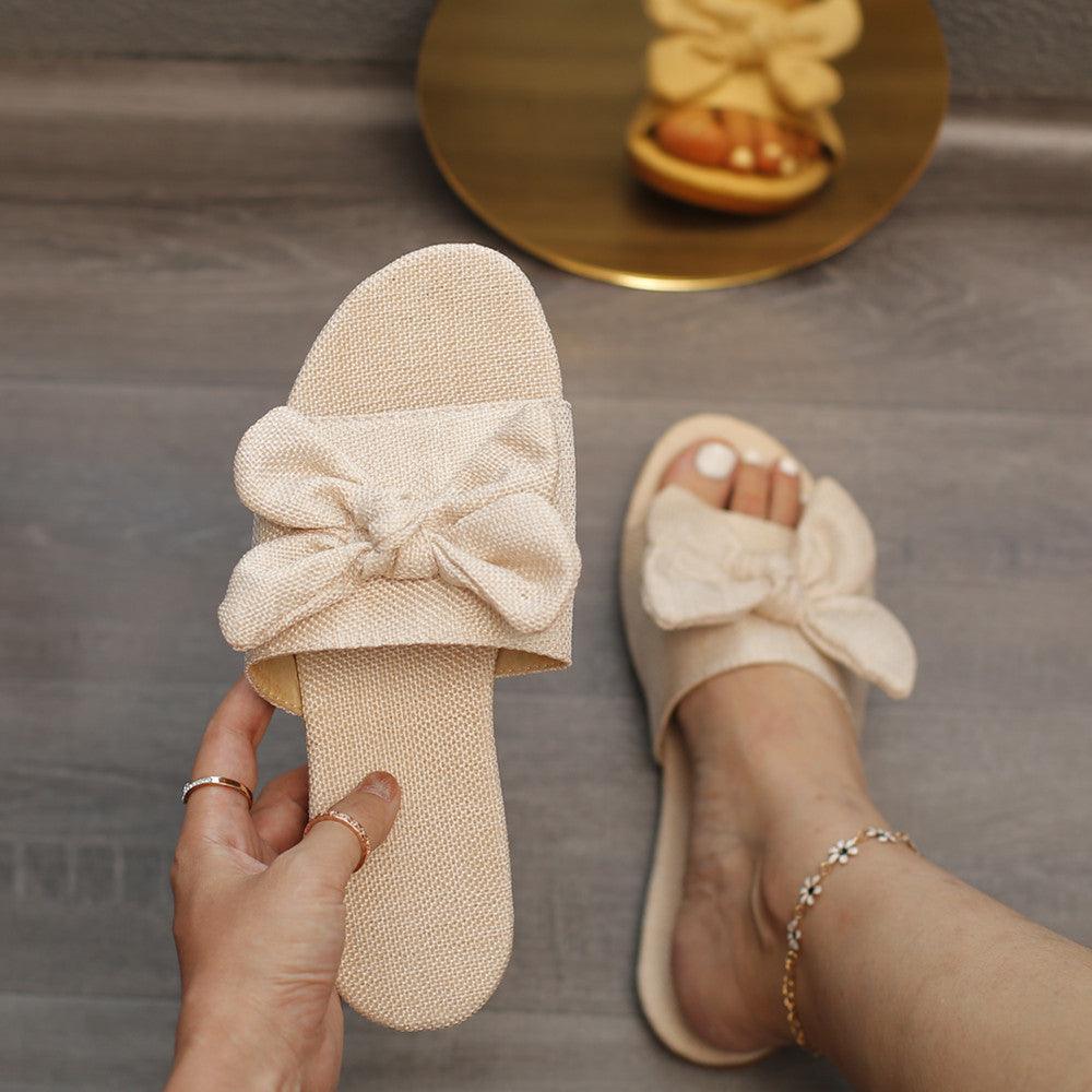 Women's Slippers With Flat Bow - MRSLM