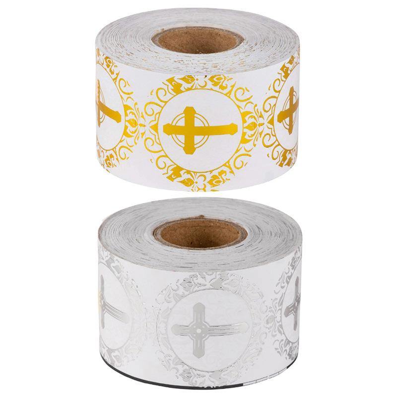 500Pcs Christian Cross Sticker Roll Round Baptism Of Christ Handmade Seal Label - MRSLM