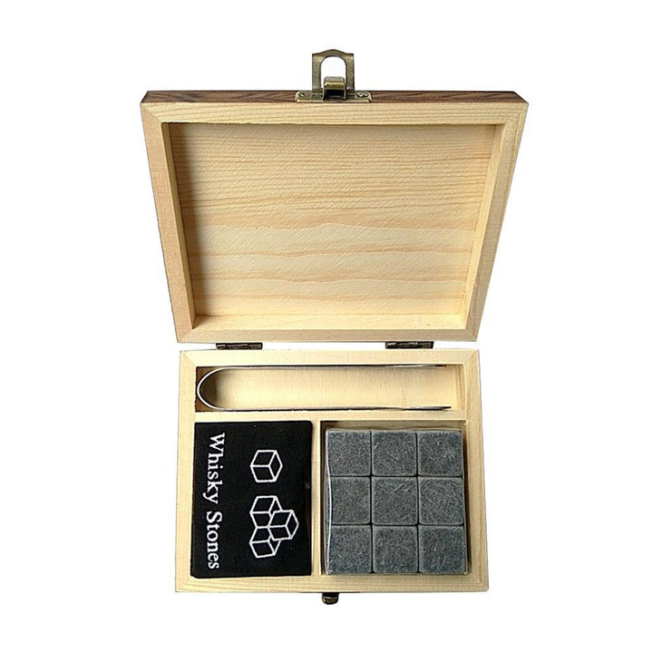 Whiskey Stones Gift Set - 9Pcs Granite Whiskey Stones Ice Cubes Whisky Rocks - Reusable Drink Cooler Chilling Stones with Tongs - MRSLM