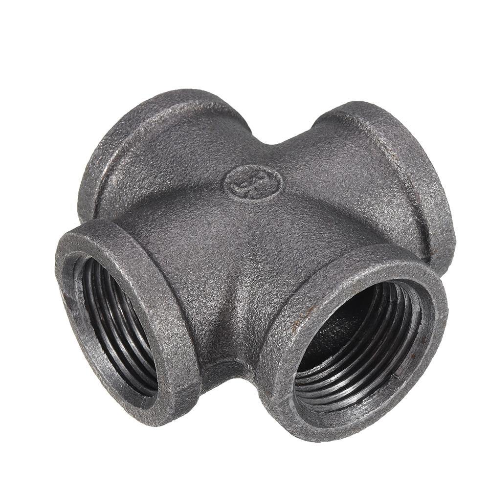 1/2" 3/4" 1" Cross 4 Way Pipe Fitting Malleable Iron Black Female Tube Connector - MRSLM