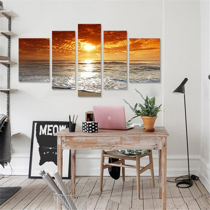 5Pcs Sea Landscape Canvas Print Paintings Wall Decorative Print Art Pictures Frameless Wall Hanging Decorations for Home Office - MRSLM