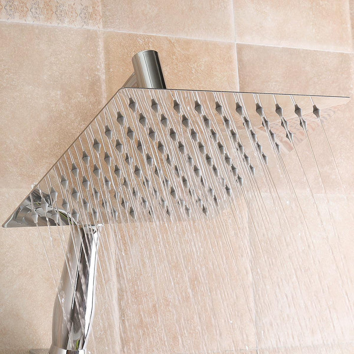 Square 8 Inch Rainfall Shower Head Extension with Shower Arm Hose Kit Overhead - MRSLM