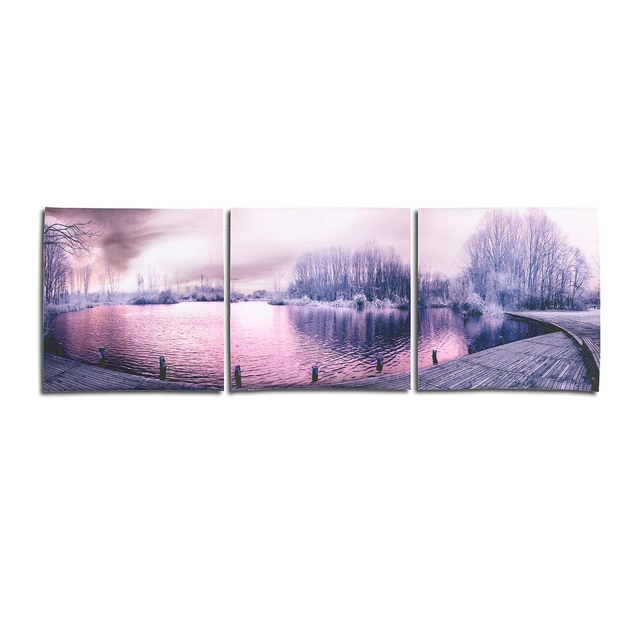 3Pcs Canvas Print Paintings Purple Lake Landscape Oil Painting Wall Decorative Printing Art Picture Frameless Home Office Decoration - MRSLM