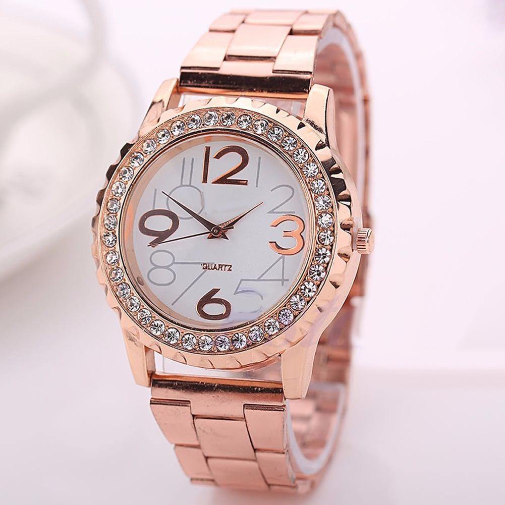 Unisex Fashion Rhinestone Stainless Steel Band Analog Quartz Couple Wrist Watch - MRSLM