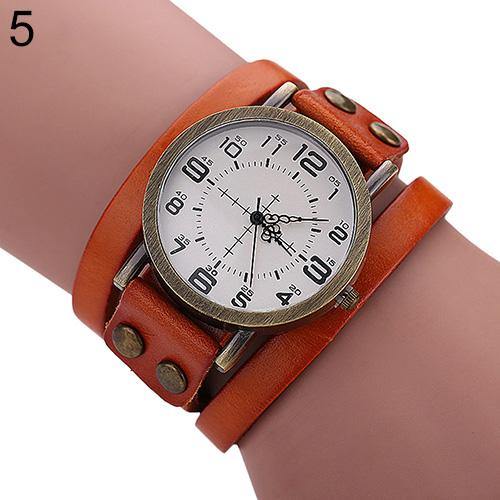 Unisex Retro Style Multi-Layers Leather Strap Bangle Wrap Bracelet Wrist Watch - MRSLM