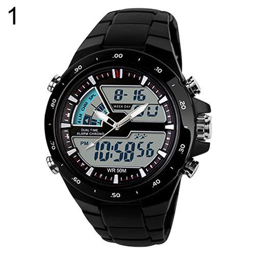 Men Waterproof Sport Digital Analog Dual Time Alarm Date Chronograph Wrist Watch - MRSLM