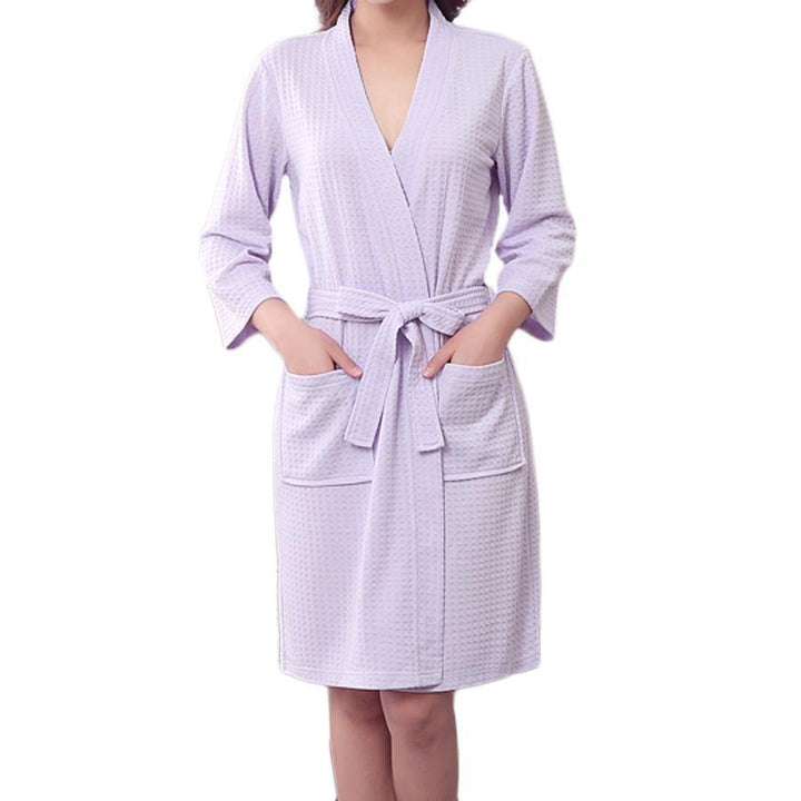 Honana BX-987 Towel Bathrobe Dressing Gown Unisex Men Women Solid Cotton Waffle Sleep Lounge - MRSLM