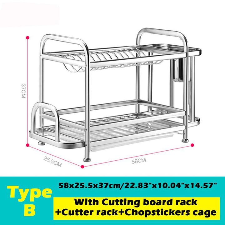 Double Layer Stainless Steel Kitchen Storage Rack Storages Household Arrangement for Kitchen Dishes - MRSLM