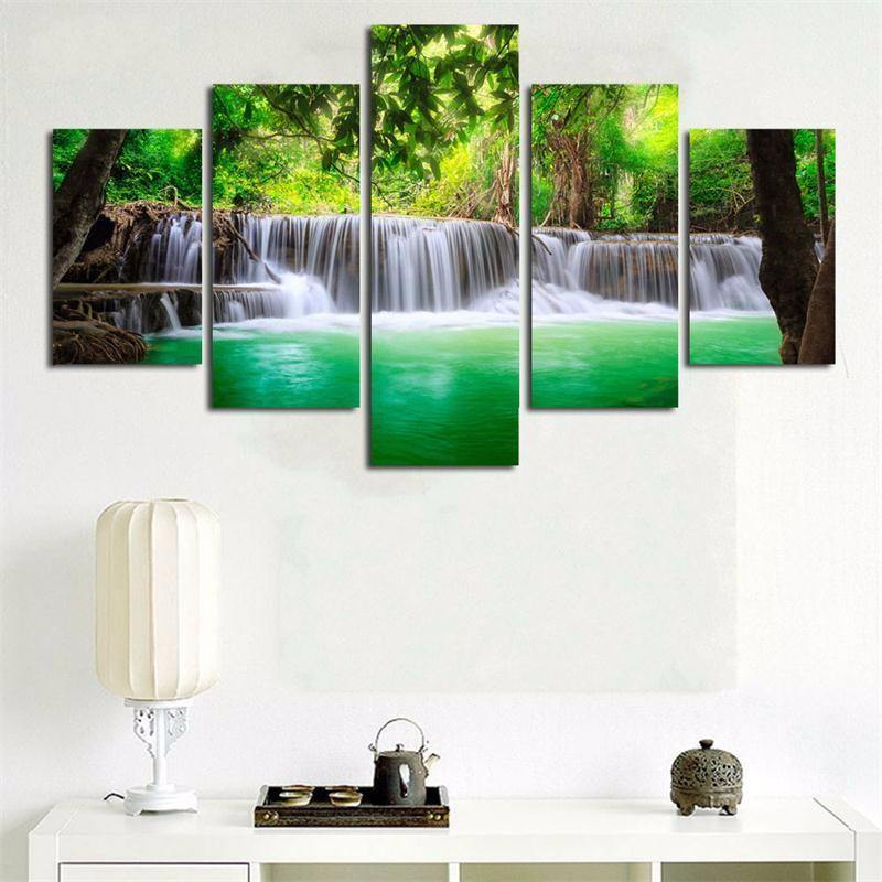 Rimless Landscapes Green Waterfalls High Definition Spray Paintings For Room Decorations - MRSLM