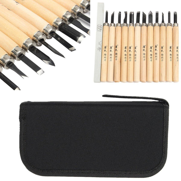 12Pcs Wood Carving Hand Chisel Tool Set Wood Working Professional Gouges + Case - MRSLM