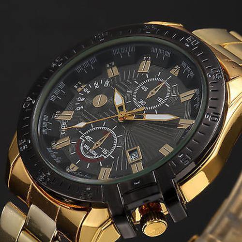 Luxury Men Golden Color Band Stainless Steel Date Quartz Analog Sport Wrist Watch - MRSLM