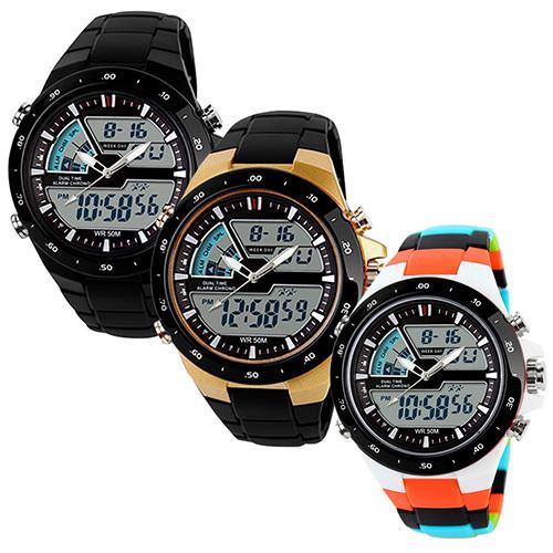 Men Waterproof Sport Digital Analog Dual Time Alarm Date Chronograph Wrist Watch - MRSLM