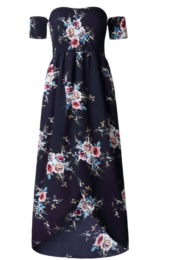 Women's Boho Off Shoulder Dress With Floral Print