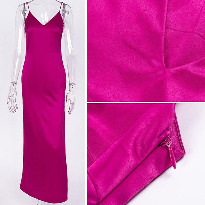 High-Waisted Maxi Satin Dress for Women