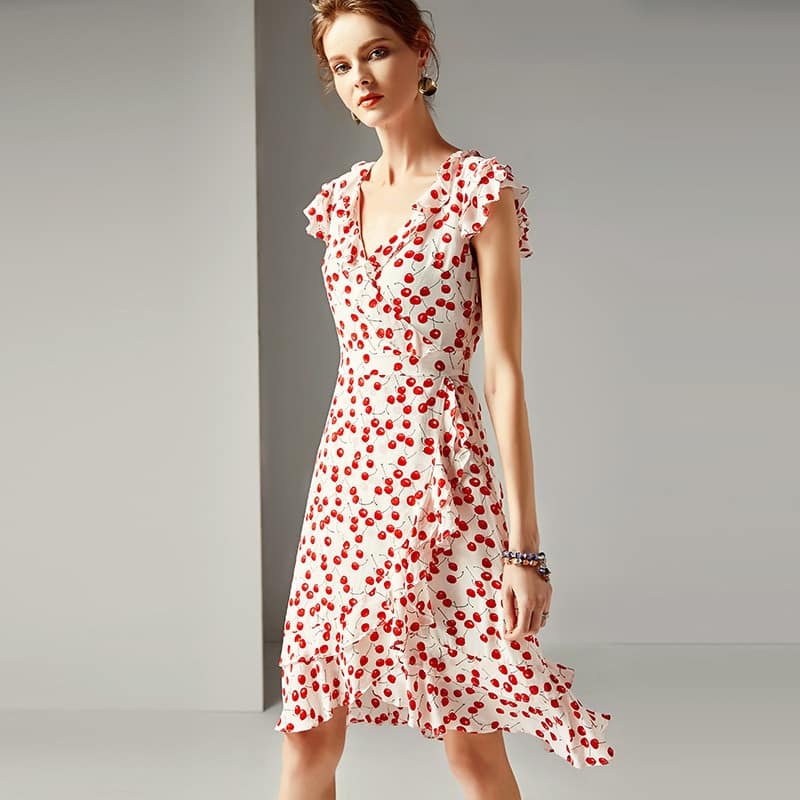 Women's Ruffled Printed A-Line Dress