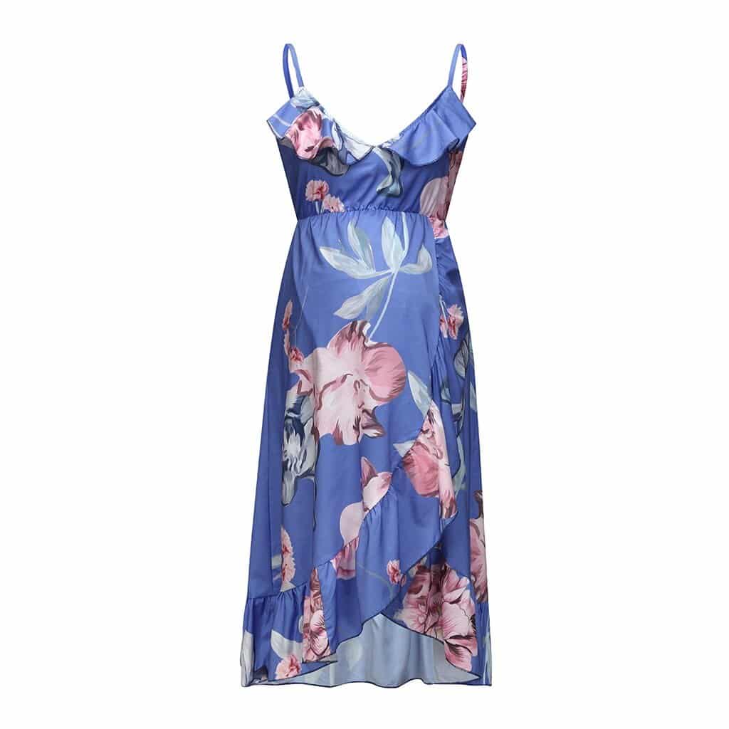 Elegant Maternity Dress Floral Printed Ruffles Sundress