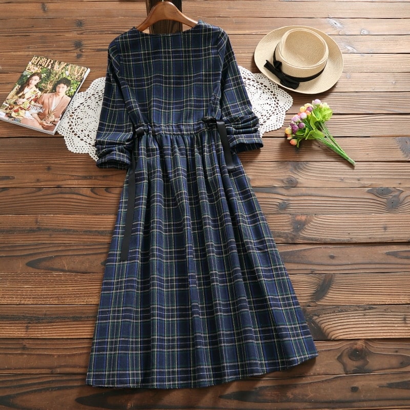 Plaid Linen Women's Mori Dress