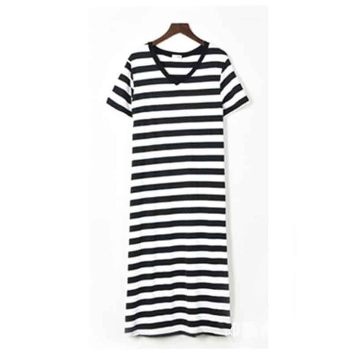 Women's Solid V-Neck Short Sleeved Summer T-Shirt Dress