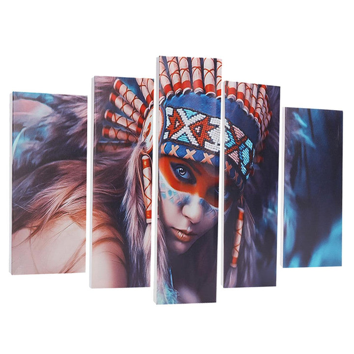 5Pcs Indian Girl Canvas Print Paintings Wall Decorative Print Art Pictures Framed/Frameless Wall Hanging Decorations for Home Office - MRSLM