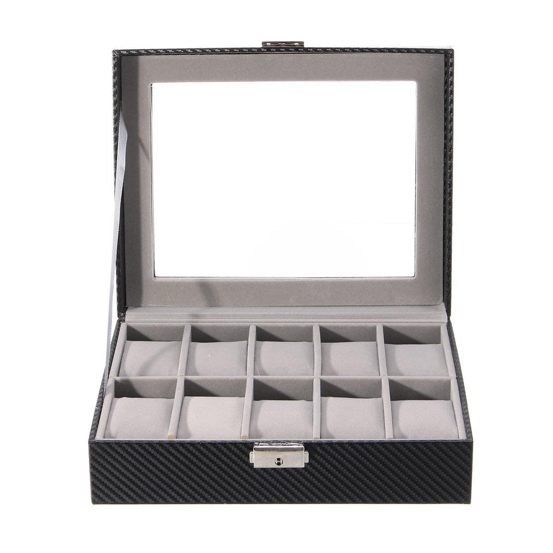 Leather Watch Jewelry Display Storage Holder Case 10 Grids Box Desktop Organizer - MRSLM