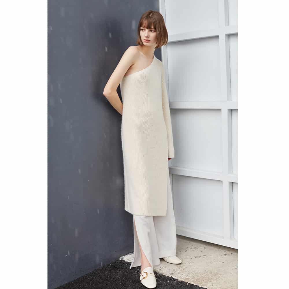 Long Sleeve Knitted One Shoulder Sweater Dress