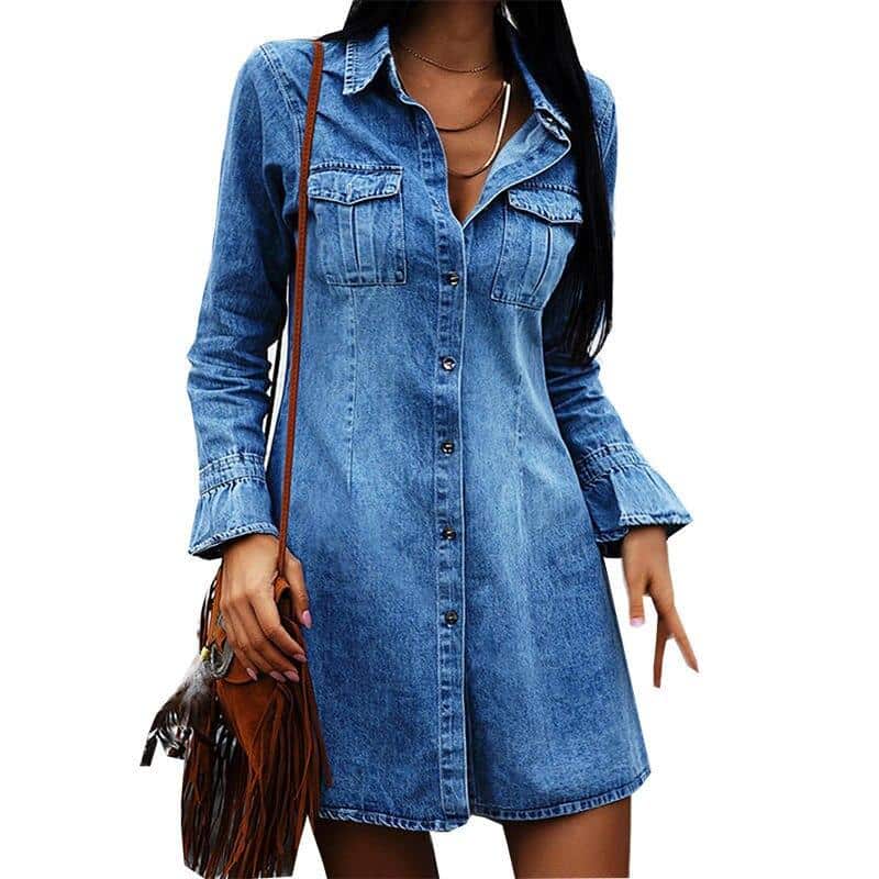 Women's Casual Style Denim Shirt Dress