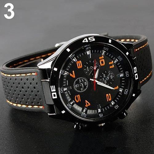 Men Fashion Silicone Band Round Dial Analog Quartz Wristwatch Sports Wrist Watch - MRSLM