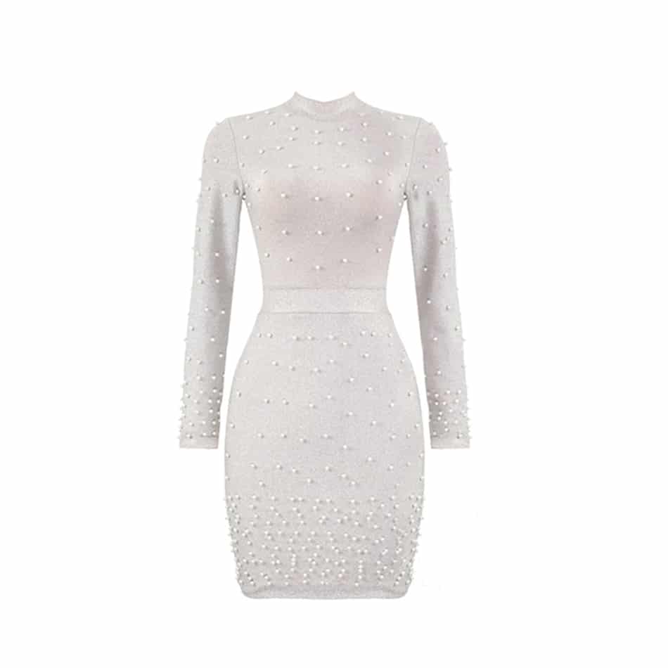 Women's Long Sleeved Beaded Round Neck Dress