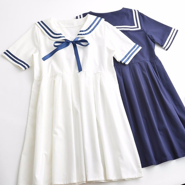 Cotton Women's Sailor Dress in Blue and White