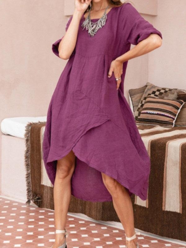 Women Maxi Dress Neck Pocket Summer Loose Casual Baggy Robe Female Retro Long Dresses - MRSLM