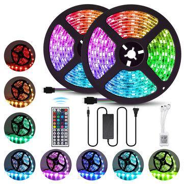 2PCS 5M LED Strip Light IP65 5050 RGB Flexible TV Backlight DC12V With 44Keys Remote Control + Power Adapter - MRSLM