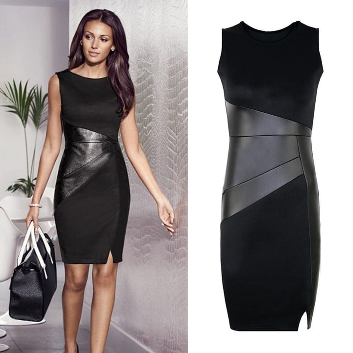 Women's Leather Paneled Bodycon Dress