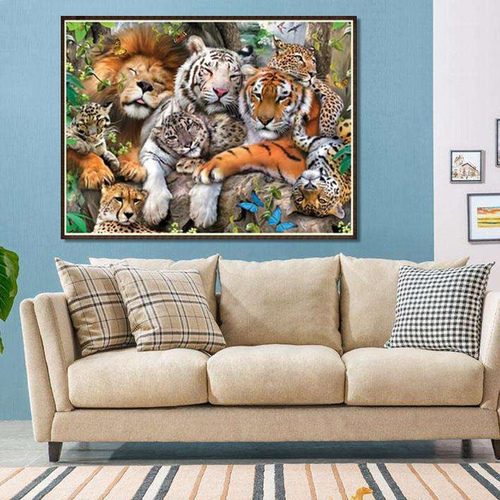 Animal Lion Tiger Cheetah DIY 5D Diamond Paintings Tool Embroidery Cross Stitch Decor - MRSLM