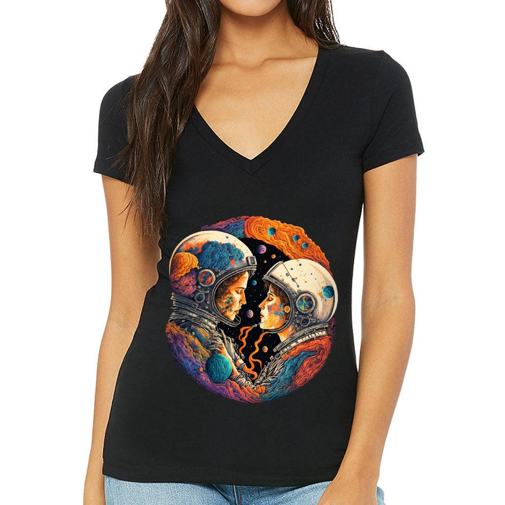 Love Astronaut Women's V-Neck T-Shirt - Fantasy V-Neck Tee - Art T-Shirt - MRSLM