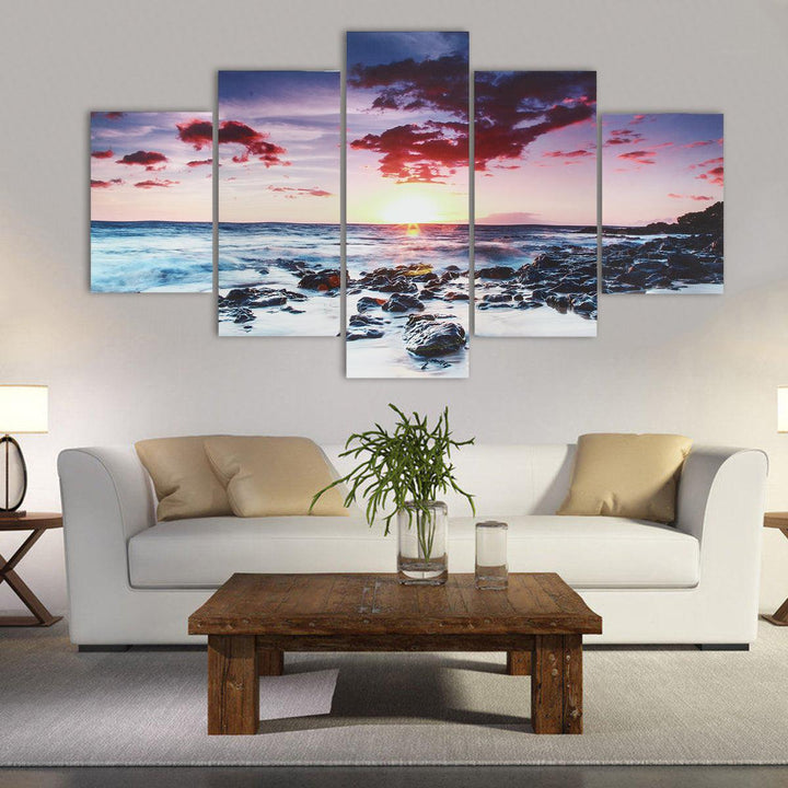 5 Piece Wall Art Canvas Sunset Sea Wall Art Picture Canvas Painting Home Decor Wall Pictures for Living Room No Framed - MRSLM