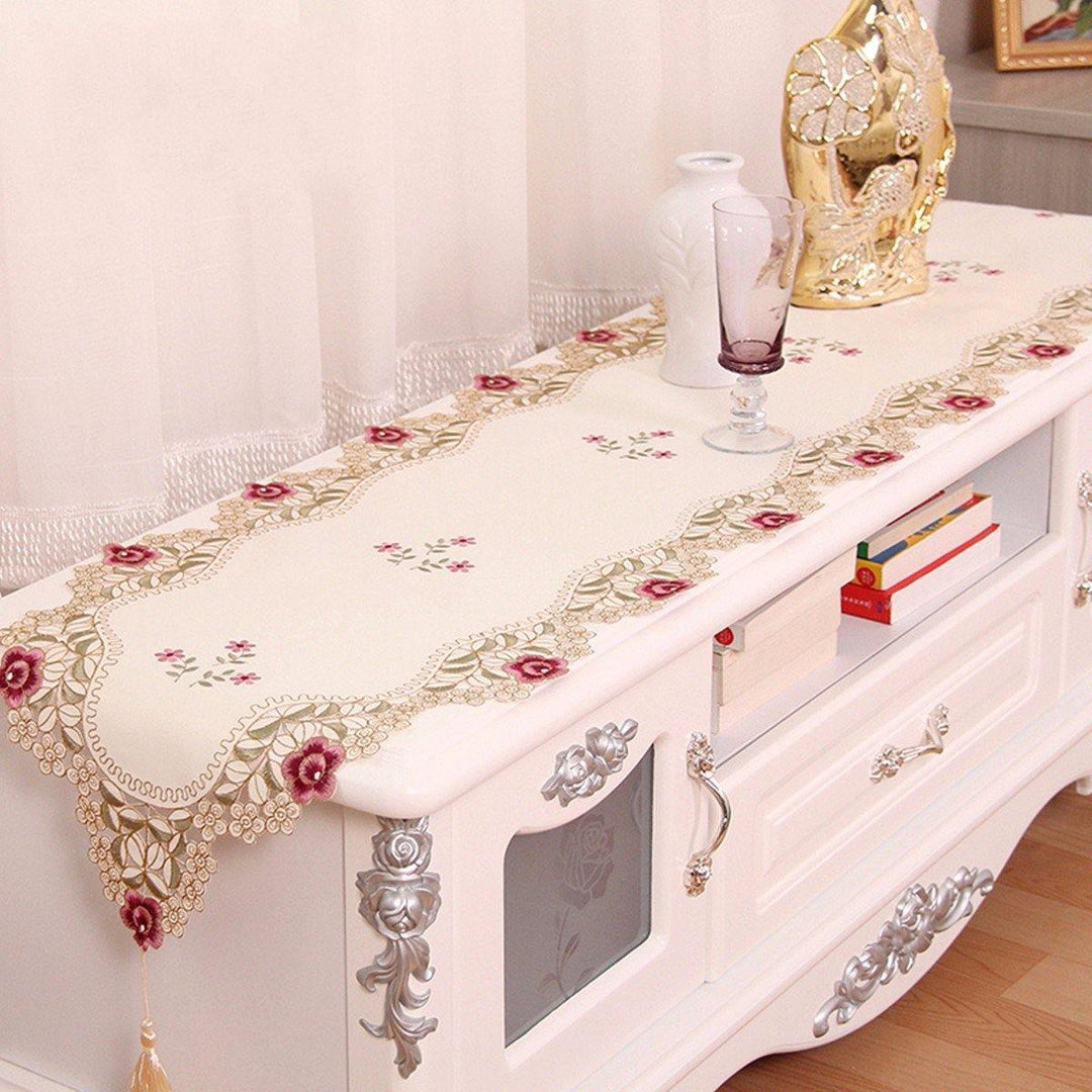 Table Runner Flower Desk Cover With Tassel Wedding Birthday Party Decor - MRSLM