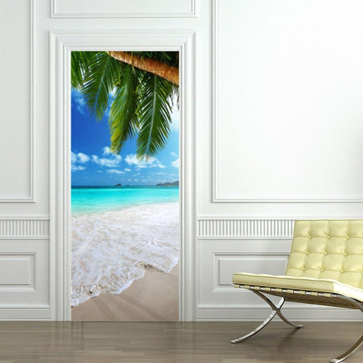 3D Beach Door Sticker Fridge Decals Mural Home Wall Decorations - MRSLM