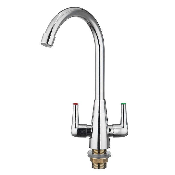 Chrome Modern Kitchen Sink Basin Faucet Twin Lever Rotation Spout Cold and Hot Water Mixer Tap - MRSLM