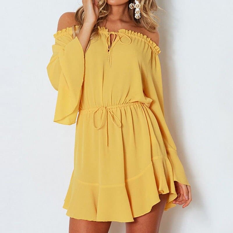 Women's Ruffle Chiffon Lantern Sleeved Dress