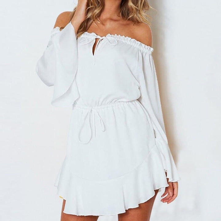 Women's Ruffle Chiffon Lantern Sleeved Dress