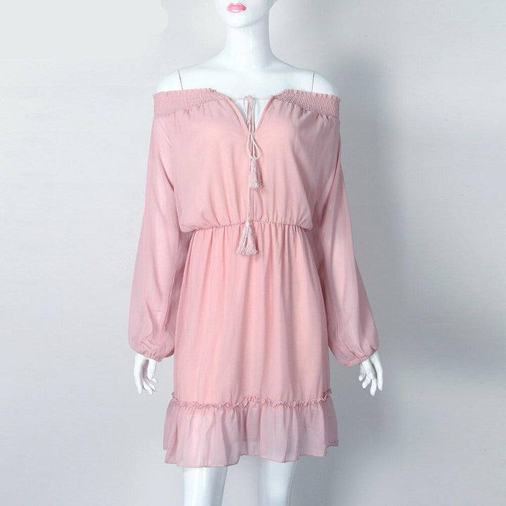 Women's Ruffle Chiffon Lantern Sleeved Dress