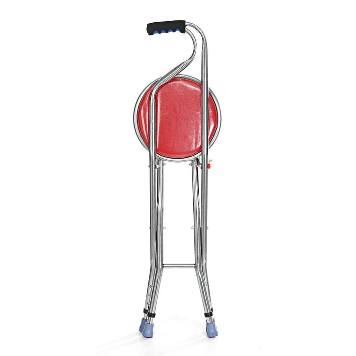 Adjustable Height Folding Stainless Steel Cane Chair Seat Portable Walking Stick - MRSLM