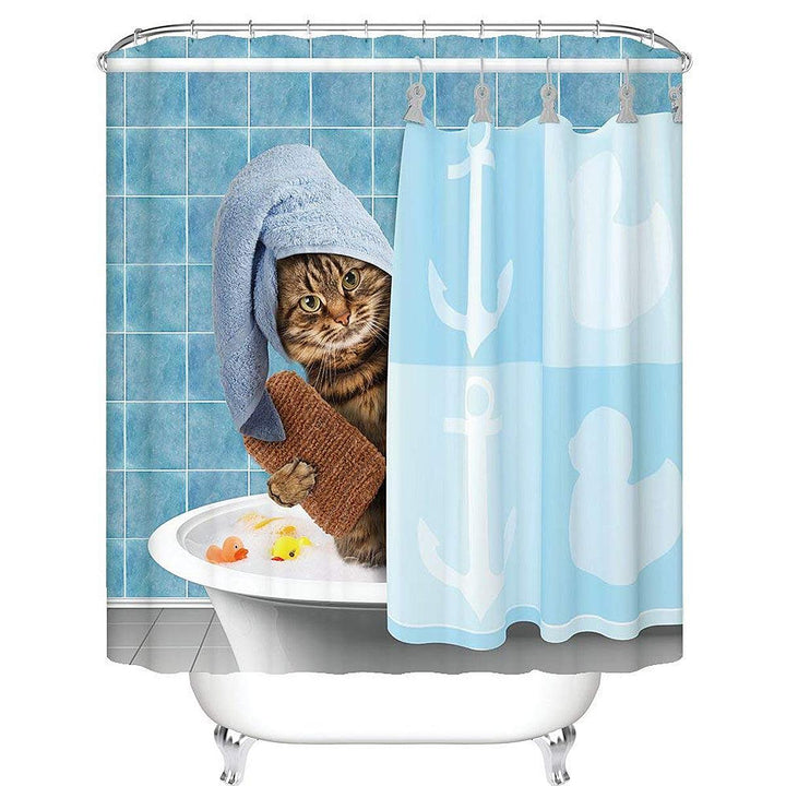 Cat Bathing Bathroom Shower Curtain Waterproof Fabric With 12 Hooks (180*180cm) - MRSLM