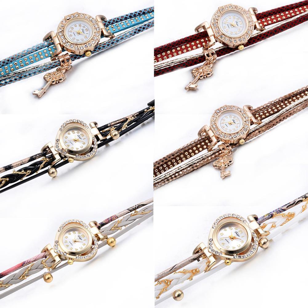 Key Pendant Multi-Layer Rivets Band Arabic Numerals Quartz Bracelet Wrist Watch - MRSLM