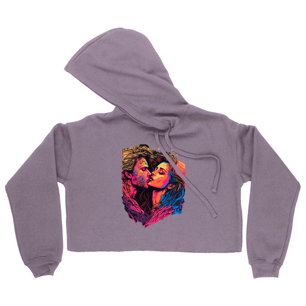 Passion Women's Cropped Hoodie - Couple Print Cropped Hoodie - Unique Hooded Sweatshirt - MRSLM