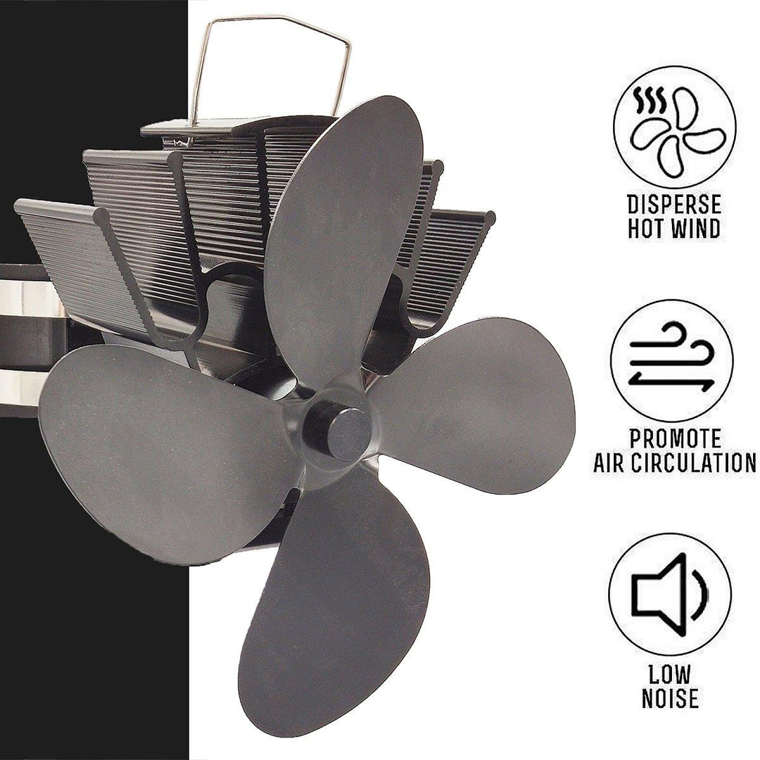 Powered Stove Fan 4 Blade Wood Stove Fans Aluminium Silent Eco-Friendly for Wood Log Burner Fireplace (Black) - MRSLM