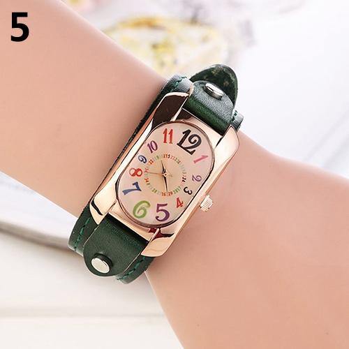 Women Fashion Casual Faux Leather Strap Oblong Case Quartz Wrist Watch - MRSLM